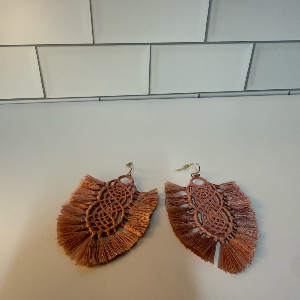 Boho Fringe Earrings in Blush Pink